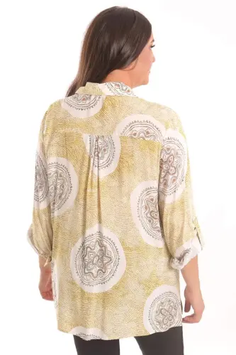Angelino Plus Size Ethnic Pattern Mustard Shirt - 5