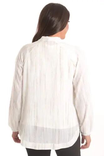 Angelino Plus Size Fabric Striped Cuffed Oversize Ecru Jacket - 5