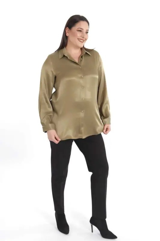 Angelino Plus Size Floss Viscose Khaki Basic Shirt - 2