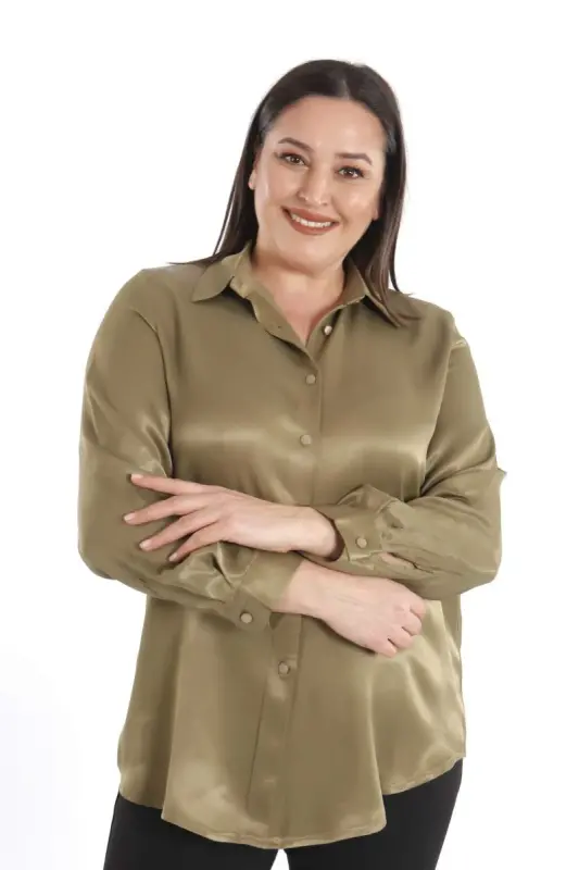 Angelino Plus Size Floss Viscose Khaki Basic Shirt - 3