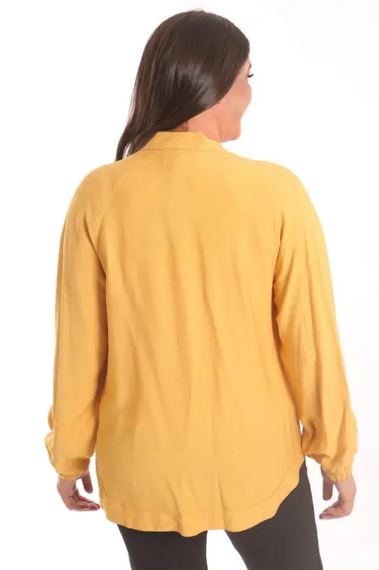 Angelino Plus Size Front Stone Printed Mustard Jacket - 5