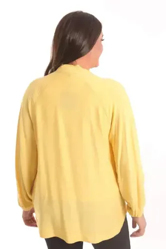 Angelino Plus Size Front Stone Printed Yellow Jacket - 6