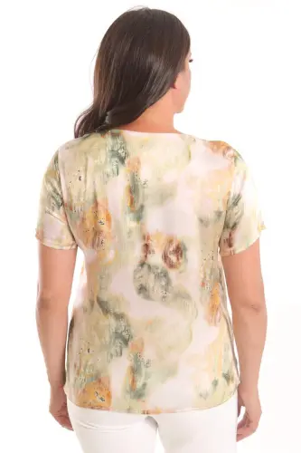 Angelino Plus Size Green Transition Pattern Short Sleeve Blouse - 5