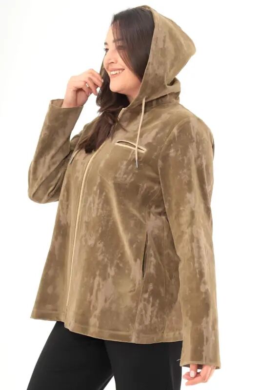 Angelino Plus Size Hooded Tie-Dye Khaki Trench Coat - 3