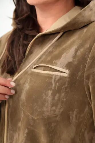 Angelino Plus Size Hooded Tie-Dye Khaki Trench Coat - 4
