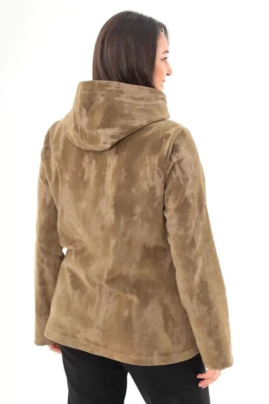 Angelino Plus Size Hooded Tie-Dye Khaki Trench Coat - 5
