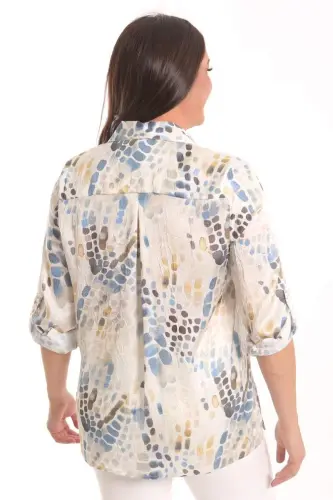 Angelino Plus Size Indigo Digital Printed Crash Shirt - 5