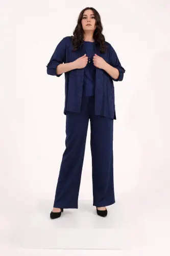 Angelino Plus Size Indigo Elastic Waist Pants - BÜYÜKBEDENIZ (1)