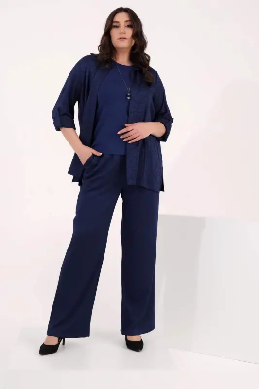 Angelino Plus Size Indigo Elastic Waist Trousers - 1