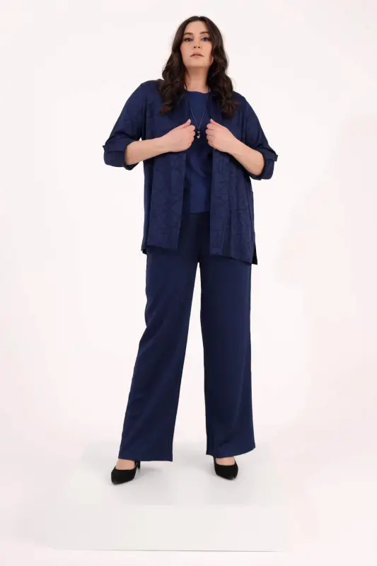 Angelino Plus Size Indigo Elastic Waist Trousers - 2