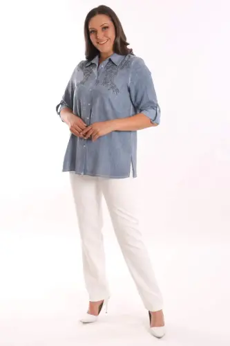 Angelino Plus Size Indigo Stone Printed Batik Shirt - 3