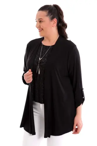 Angelino Plus Size Inner Blouse Glittery Black Two-Piece Set - 1