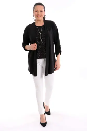Angelino Plus Size Inner Blouse Glittery Black Two-Piece Set - BÜYÜKBEDENIZ (1)