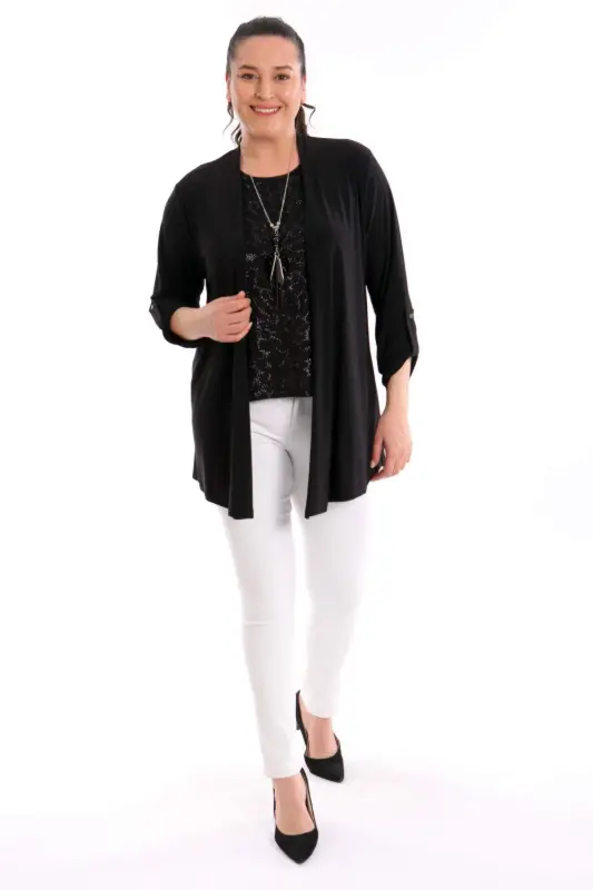 Angelino Plus Size Inner Blouse Glittery Black Two-Piece Set - 2