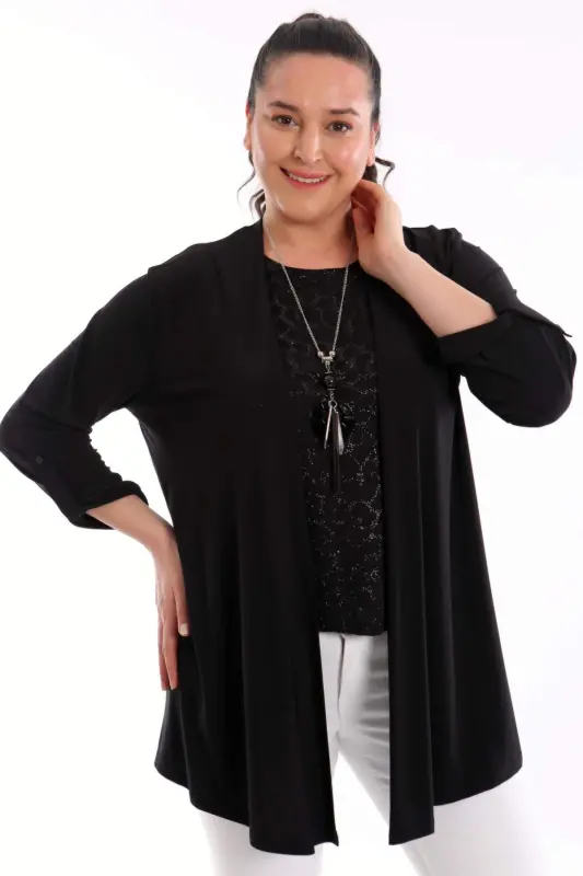 Angelino Plus Size Inner Blouse Glittery Black Two-Piece Set - 3