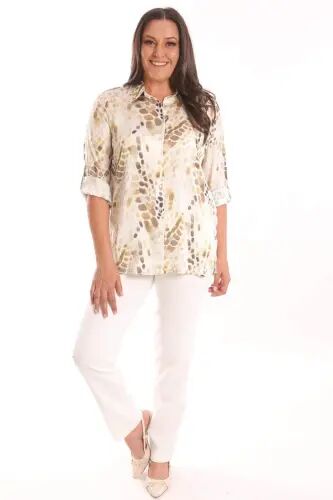 Angelino Plus Size Khaki Digital Printed Crushed Shirt - 4