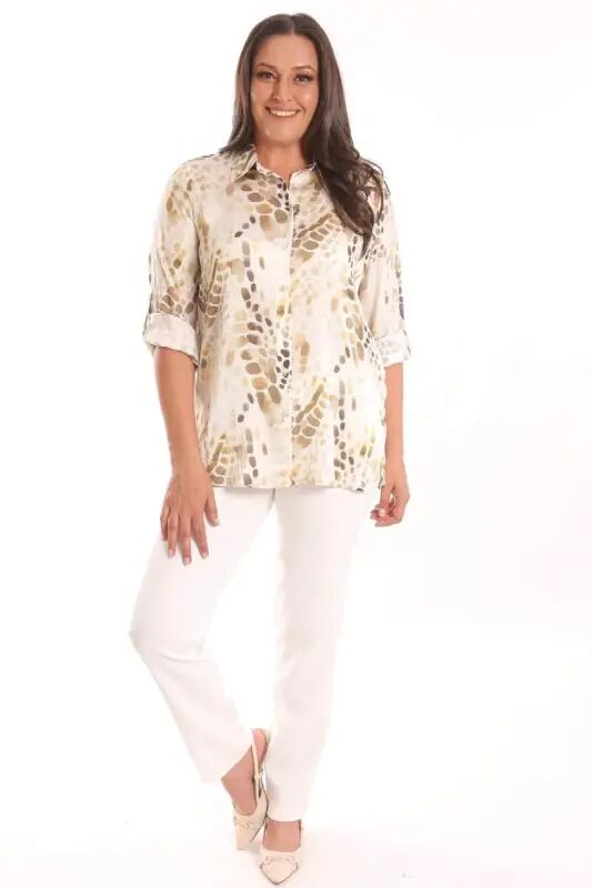 Angelino Plus Size Khaki Digital Printed Crushed Shirt - 4