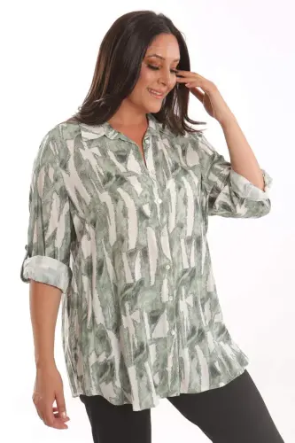 Angelino Plus Size Khaki Digital Printed Patterned Shirt - 3