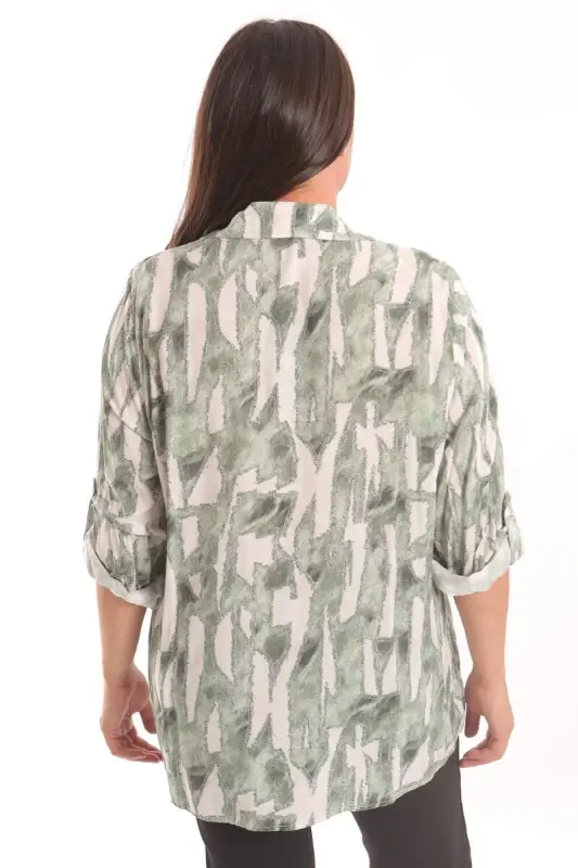 Angelino Plus Size Khaki Digital Printed Patterned Shirt - 5