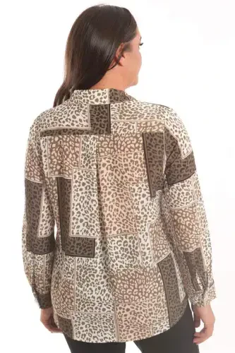 Angelino Plus Size Khaki Leopard Print Digital Printed Shirt - 5