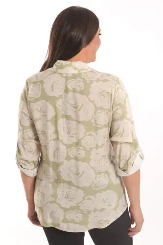 Angelino Plus Size Khaki Rose Patterned Viscose Shirt - 5