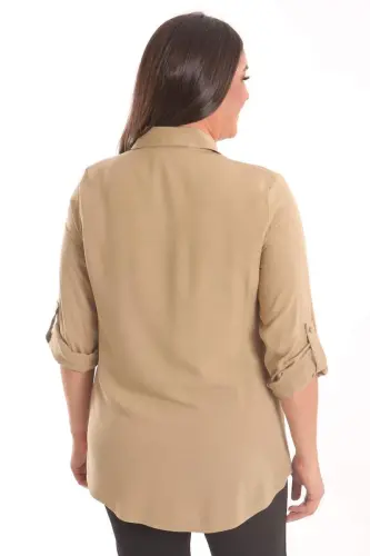 Angelino Plus Size Khaki Stone Printed Woven Shirt - 5