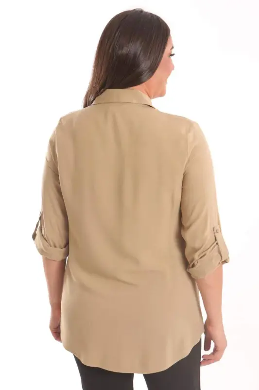 Angelino Plus Size Khaki Stone Printed Woven Shirt - 5