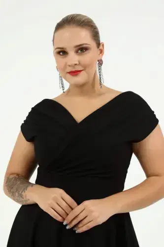 Angelino Plus Size Kissing Heart Neckline Black Evening Dress KL07 - BÜYÜKBEDENIZ (1)