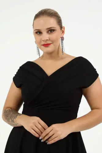 Angelino Plus Size Kissing Heart Neckline Black Evening Dress KL07 - BÜYÜKBEDENIZ (1)