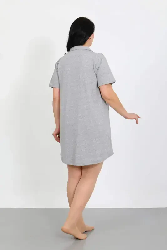 Angelino Plus Size Knit Buttoned Gray Tunic Nightgown 1025 - 3
