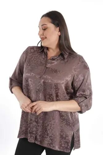 Angelino Plus Size Leopard Patterned Floppy Mink Viscose Shirt - 5