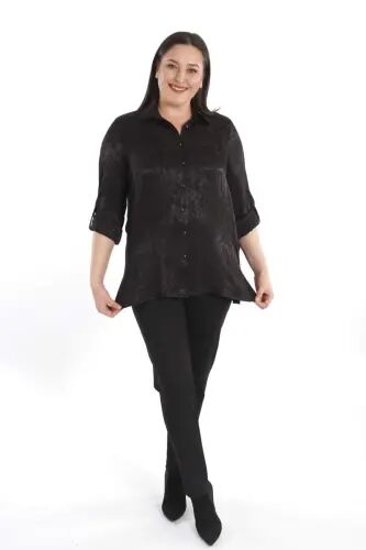 Angelino Plus Size Leopard Patterned Floş Black Viscose Shirt - 3