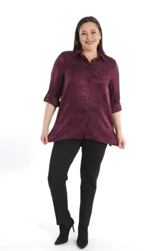 Angelino Plus Size Leopard Print Floss Plum Viscose Shirt - 1