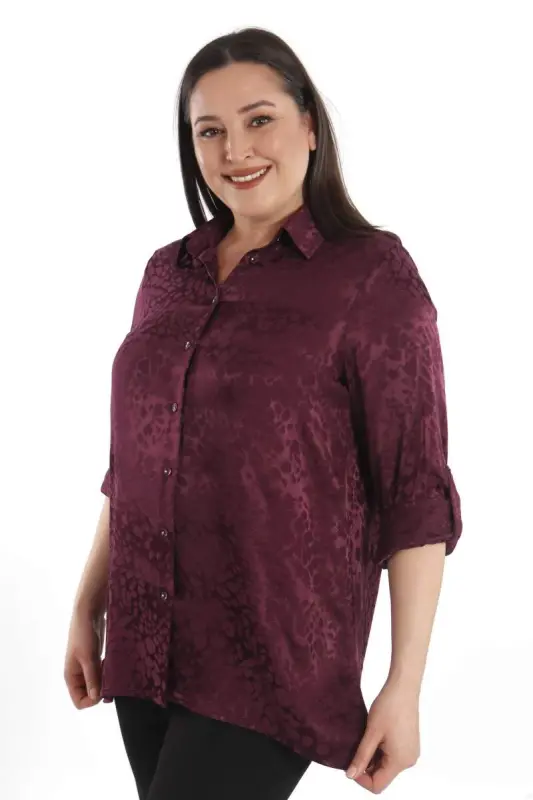 Angelino Plus Size Leopard Print Floss Plum Viscose Shirt - 5