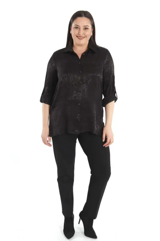 Angelino Plus Size Leopard Print Flounce Black Viscose Shirt - 1