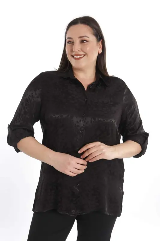 Angelino Plus Size Leopard Print Flounce Black Viscose Shirt - 2