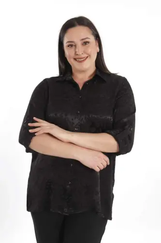 Angelino Plus Size Leopard Print Flounce Black Viscose Shirt - 4