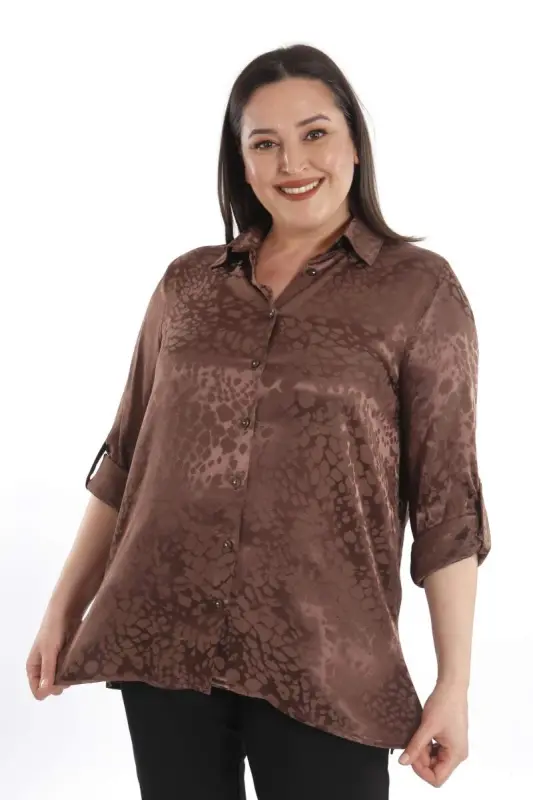 Angelino Plus Size Leopard Print Flowy Brown Viscose Shirt - 2