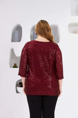 Angelino Plus Size Lined Sequin Blouse Burgundy - 4