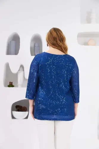 Angelino Plus Size Lined Sequin Embellished Blouse - Sapphire - 4