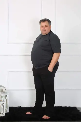 Angelino Plus Size Men's Anthracite Jersey Pajamas Set 65010 - 3