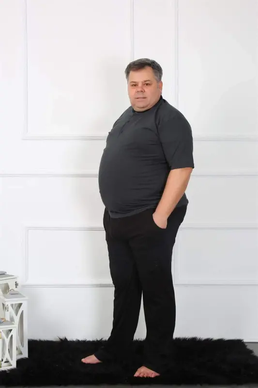 Angelino Plus Size Men's Anthracite Jersey Pajamas Set 65010 - 3