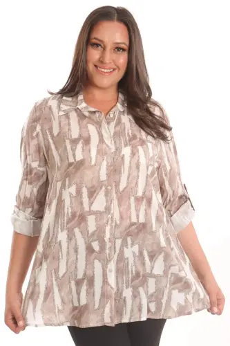 Angelino Plus Size Mink Digital Printed Patterned Shirt - 2