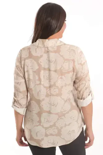 Angelino Plus Size Mink Rose Patterned Viscose Shirt - 5