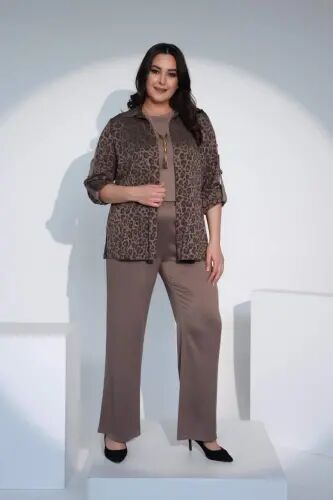 Angelino Plus Size Mink Trousers with Elastic Waist - 1