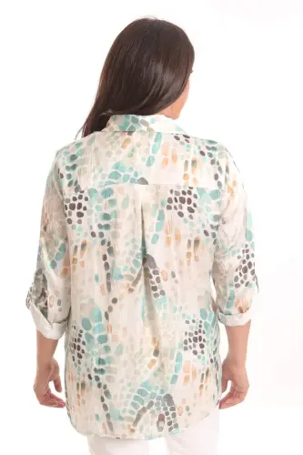 Angelino Plus Size Mint Digital Printed Crinkle Shirt - 5