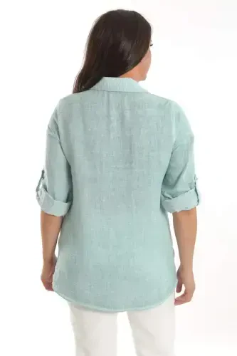 Angelino Plus Size Mint Embroidered Front Batik Wash Shirt - 4