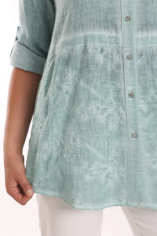 Angelino Plus Size Mint Front Bottom Embroidered Tie-Dye Shirt - 3