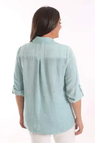 Angelino Plus Size Mint Stone Printed Batik Wash Shirt - 5