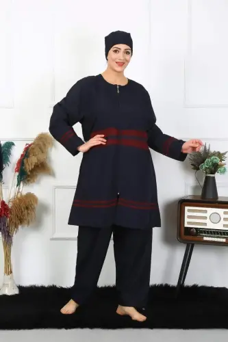 Angelino Plus Size Modest Swimsuit 7XL-8XL-9XL-10XL Navy Blue 55010 - 6